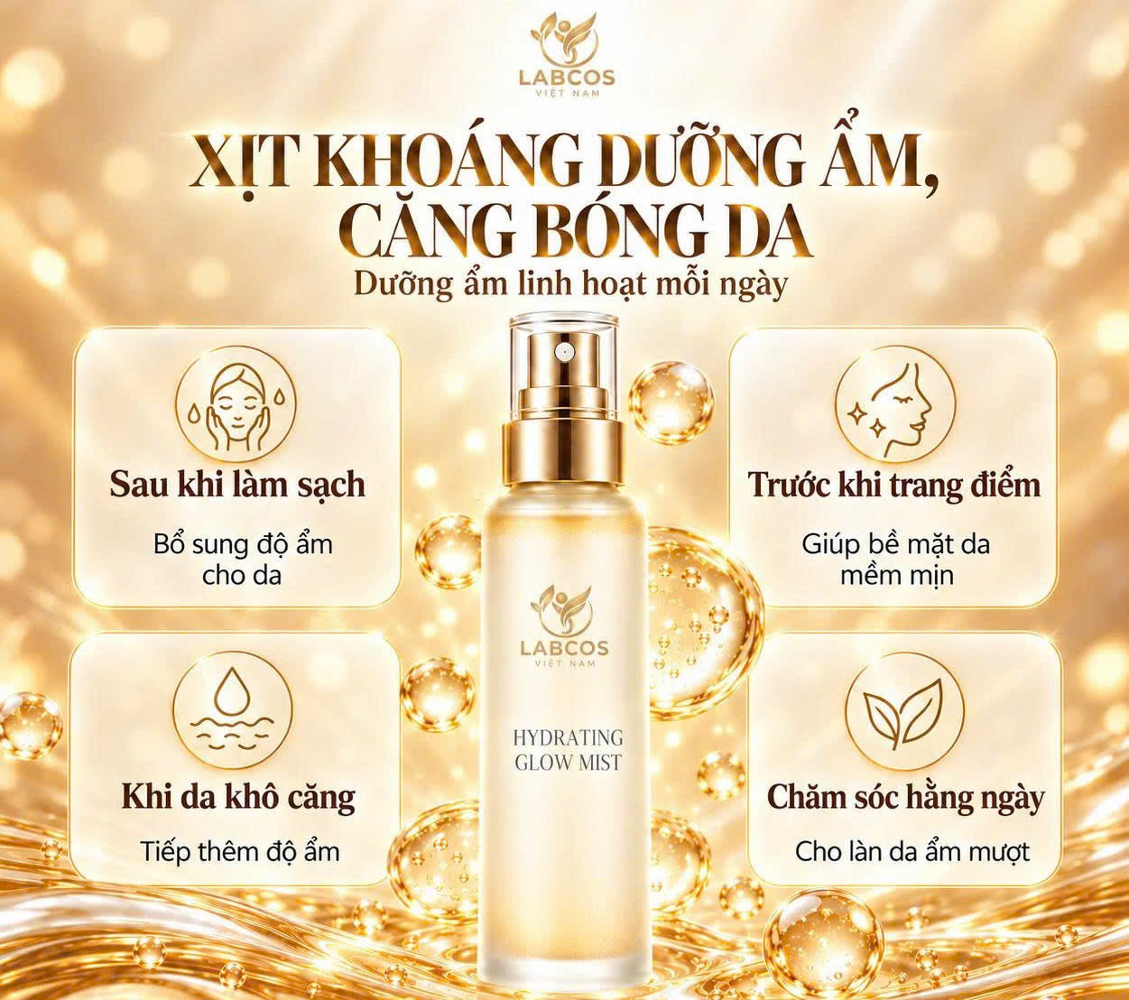 Gia công xịt khoáng dưỡng ẩm, căng bóng da thương hiệu riêng tại LABCOS Việt Nam